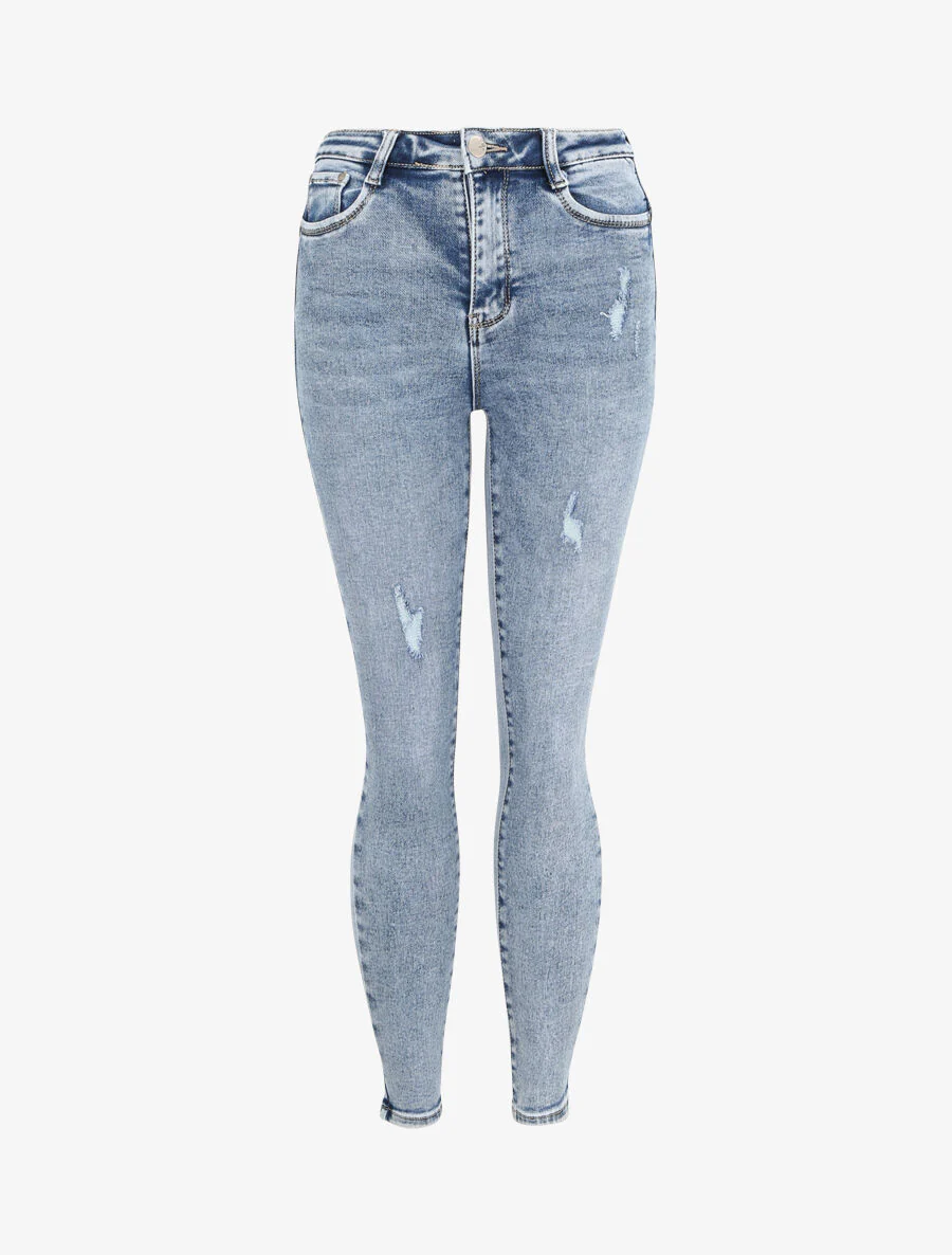Jean slim push up à griffures - Bleu denim