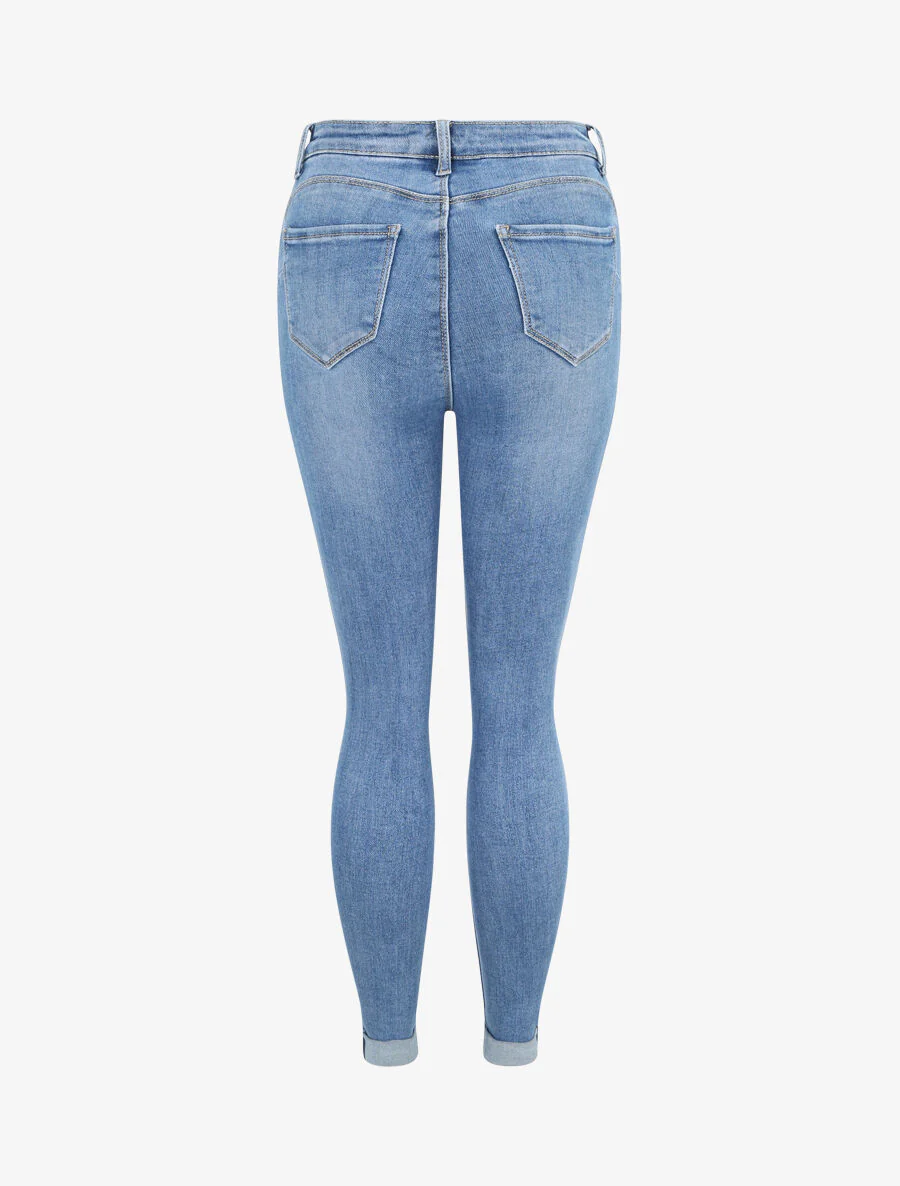 Jean slim push up à revers - Bleu denim - Image 2
