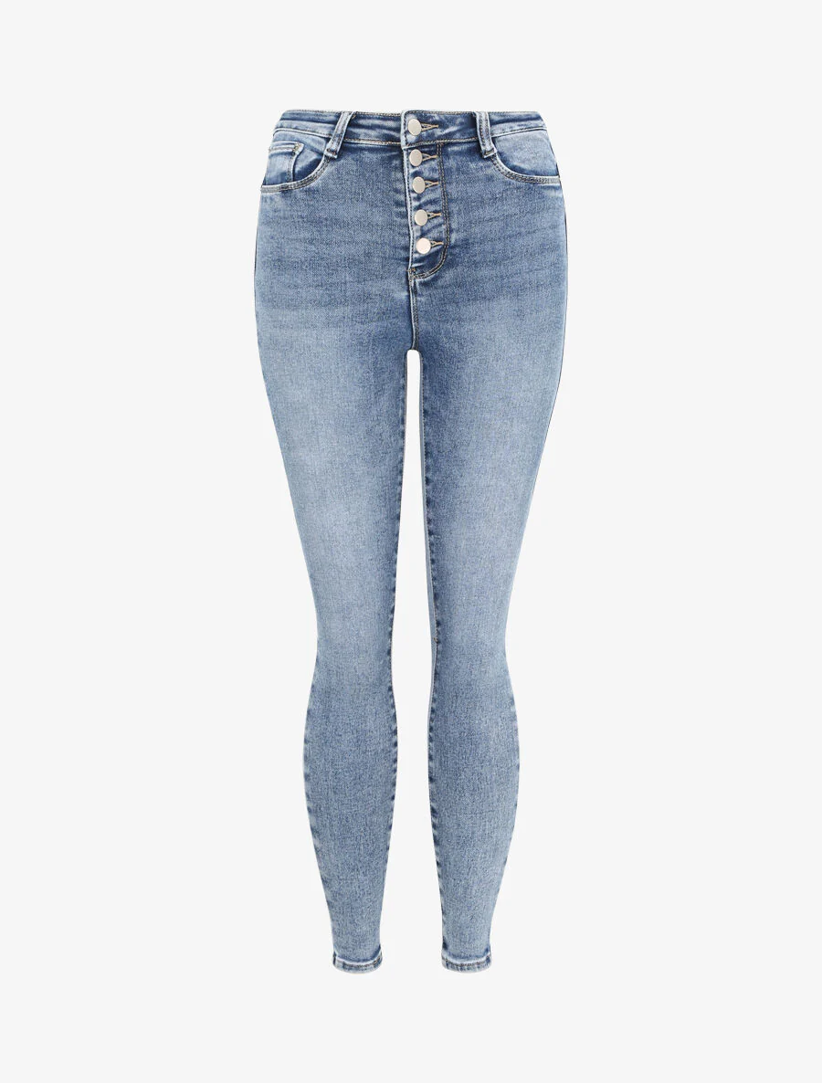 Jean slim push up boutonné - Bleu denim