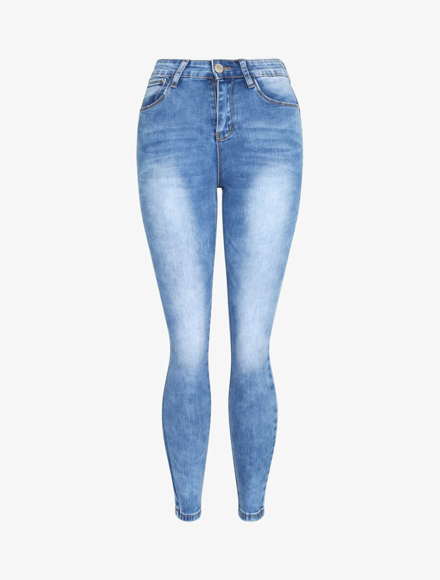 Jean slim push up délavé - Bleu denim