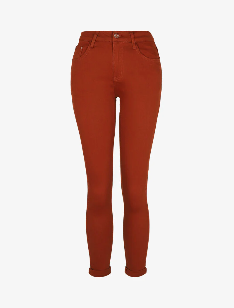 Jean slim stretch à taille haute - Rouille