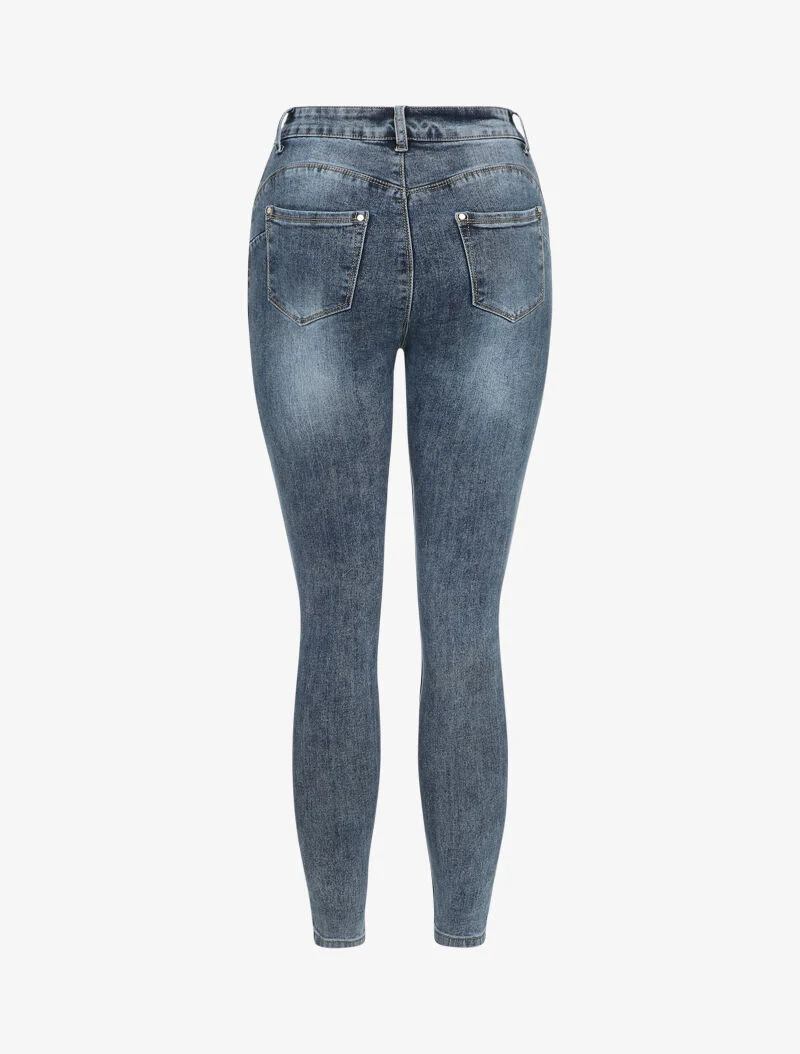 Jean slim stretch et délavé - Bleu - Image 2
