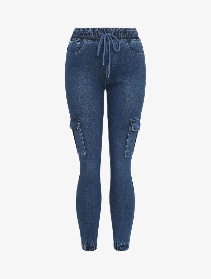 Jean slim style cargo - Bleu denim