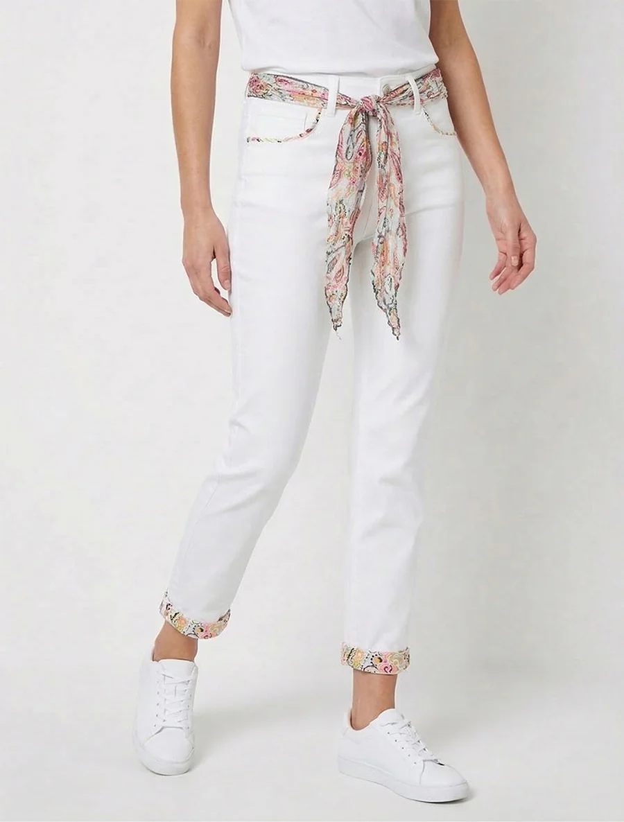 Jean slim taille haute à poches fantaisies - Blanc - Image 4
