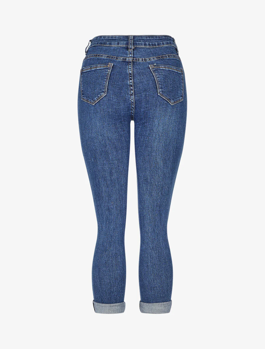 Jean slim taille haute à strass - Bleu - Image 2