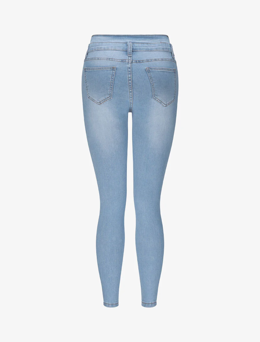 Jean slim taille haute boutonnée - Bleu - Image 2