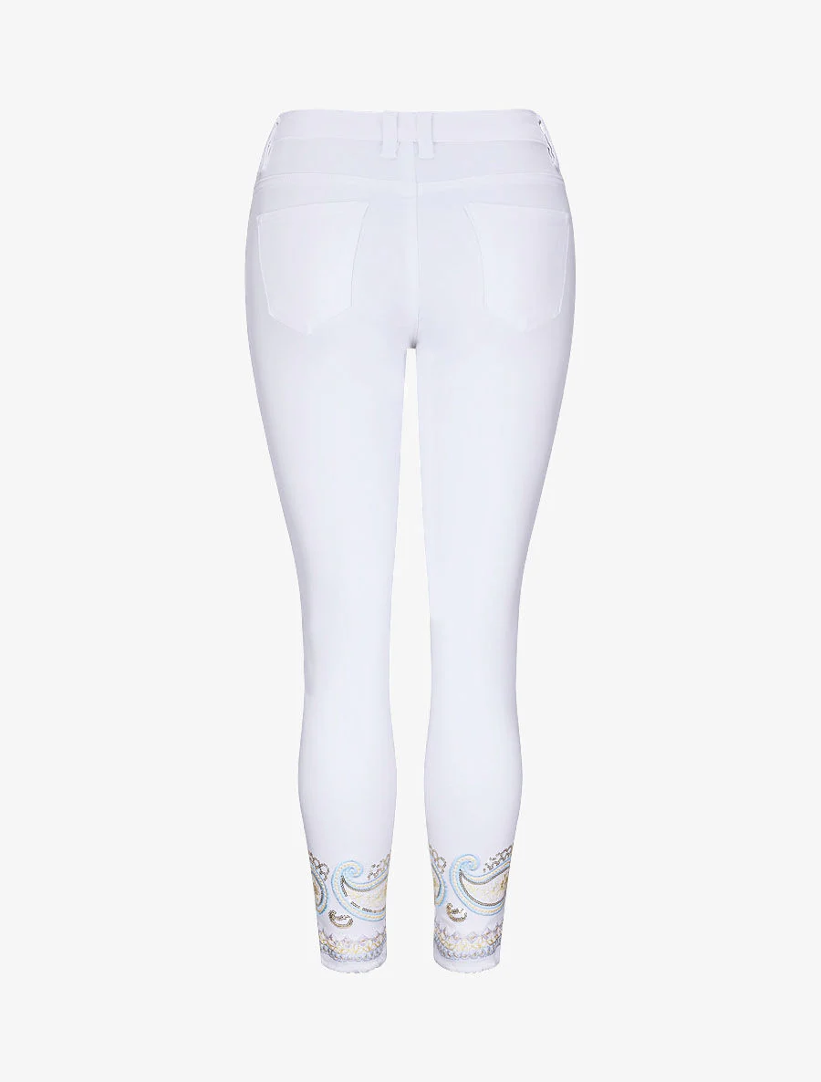 Jean slim taille haute broderie cachemire stylisée - Blanc - Image 2