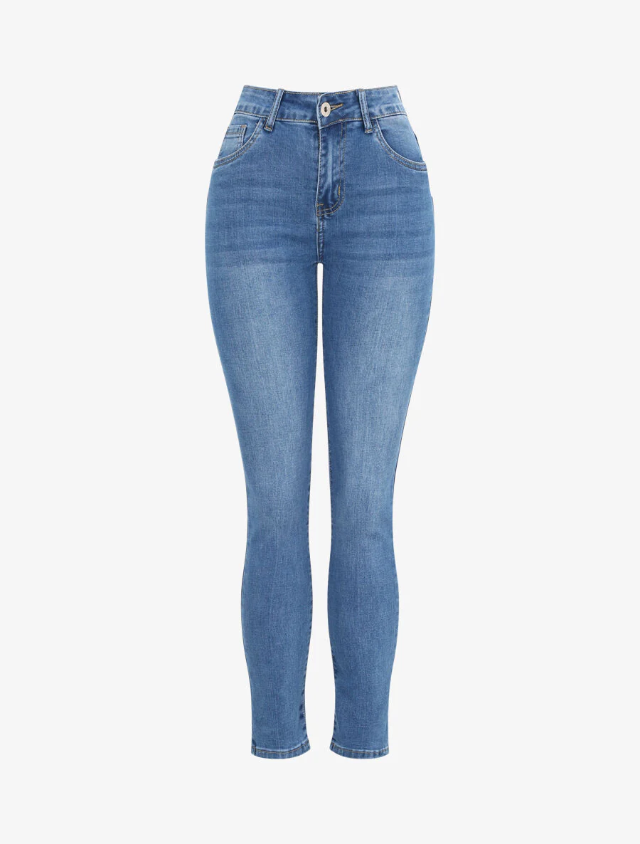 Jean slim taille haute - Bleu