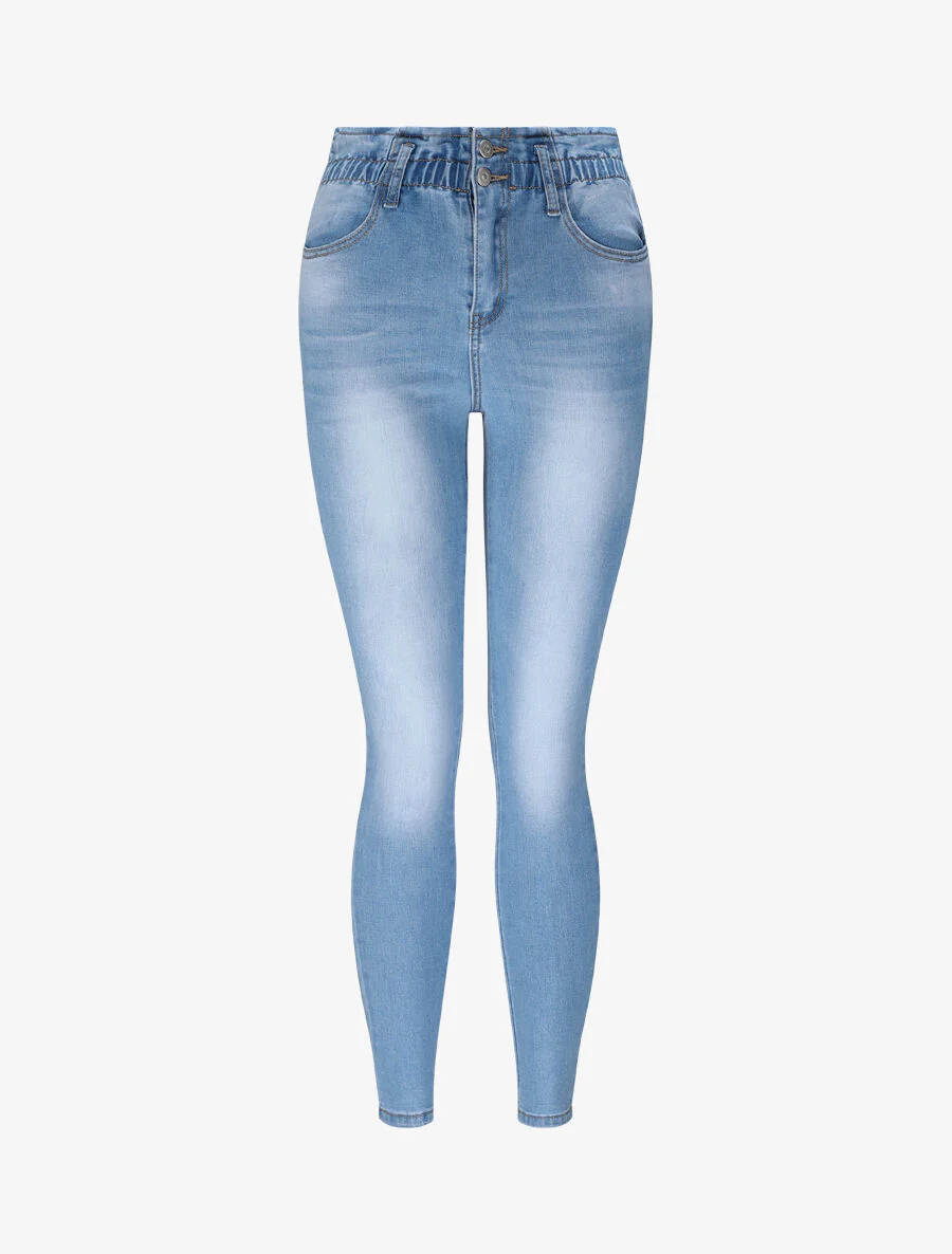 Jean slim taille standard élastiquée - Bleu