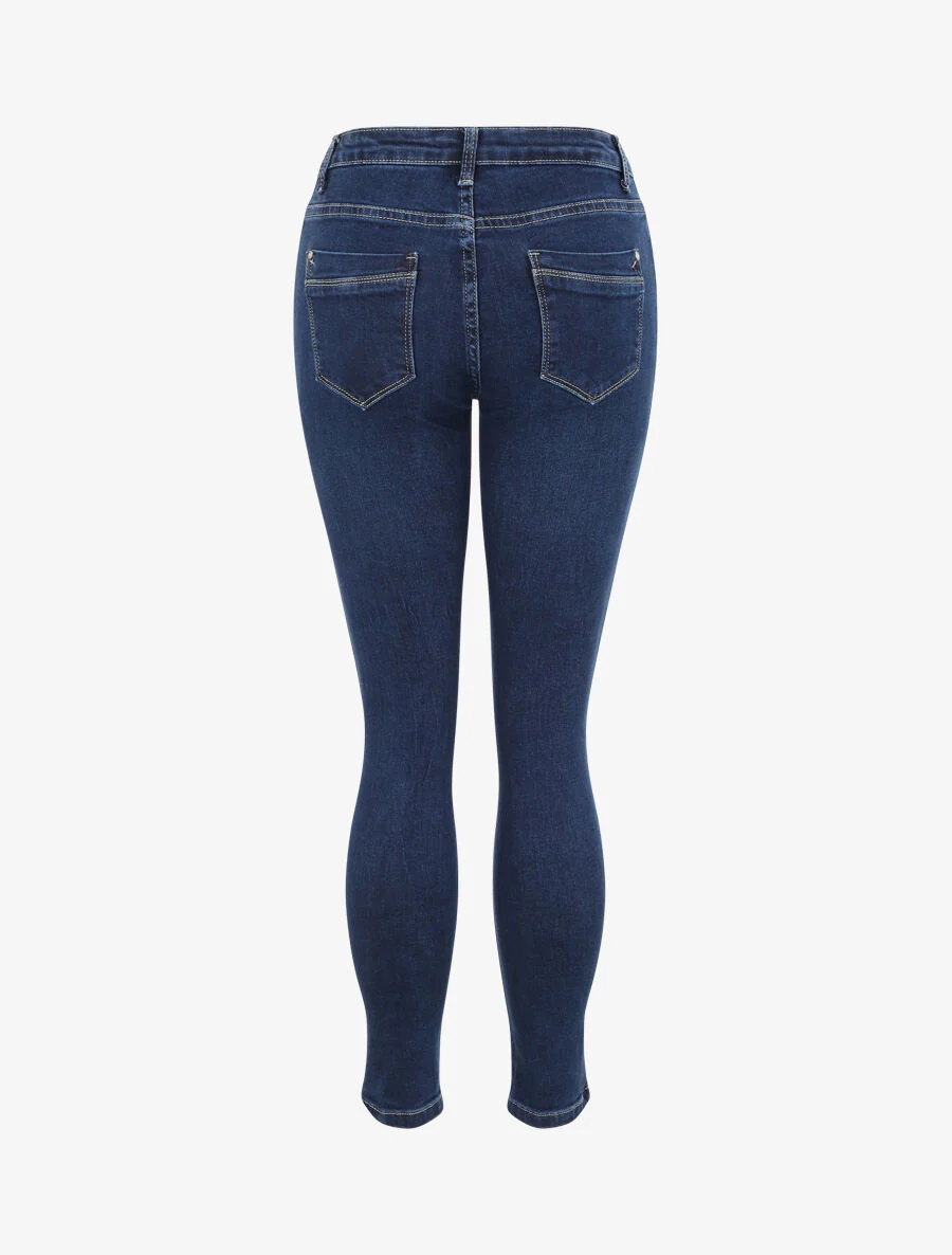 Jean slim uni à taille haute - Bleu foncé - Image 2