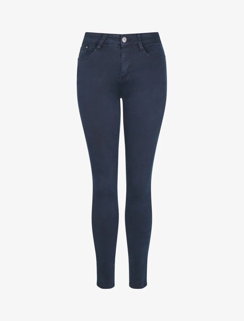 Jean slim uni taille haute - Bleu