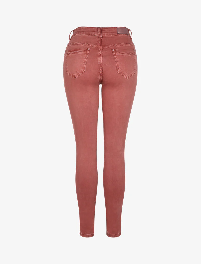 Jean slim uni taille haute - Rose - Image 2