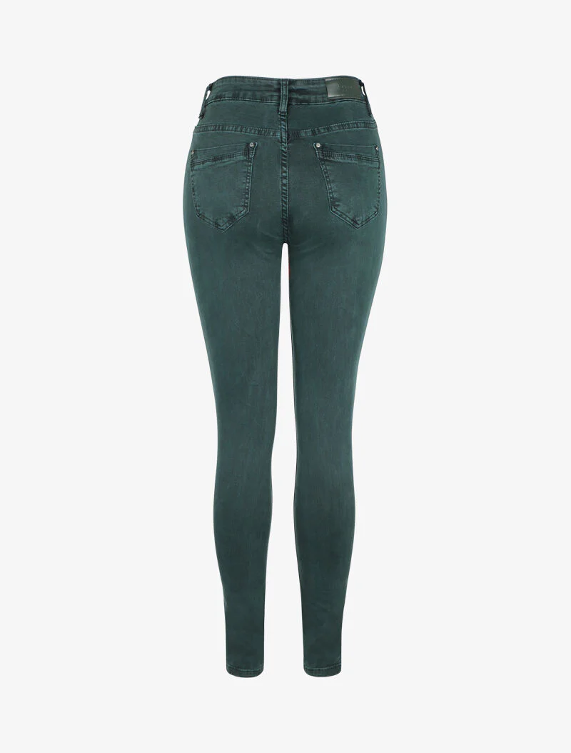 Jean slim uni taille haute - Vert canard - Image 2