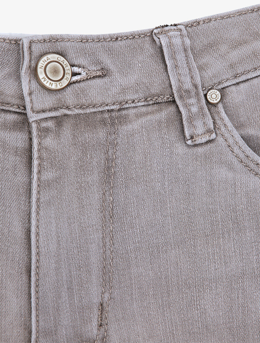 Jean slim uni taille haute et bords retroussables - Gris clair - Image 3