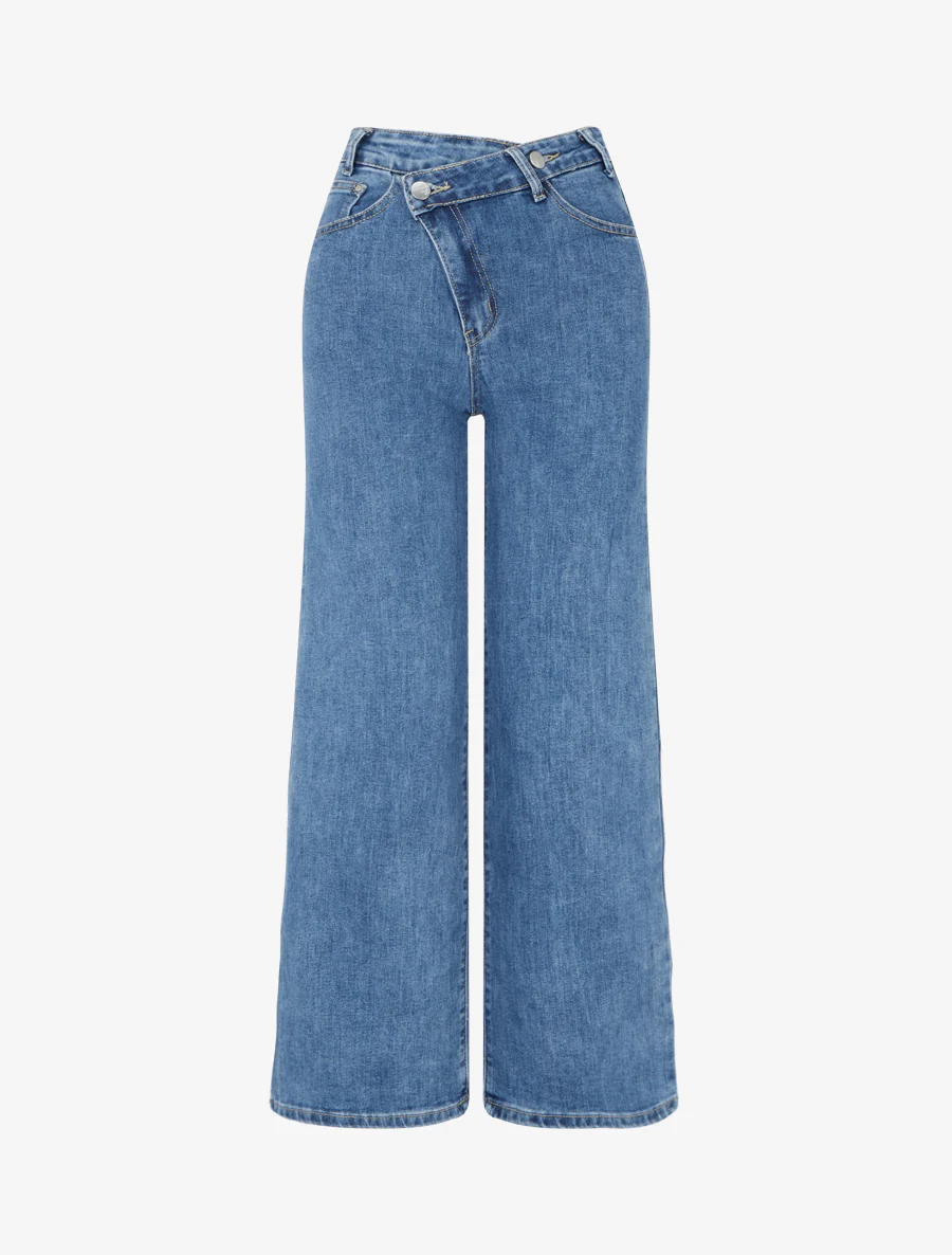 Jean standard à boutons diagonaux coupe droite - Bleu