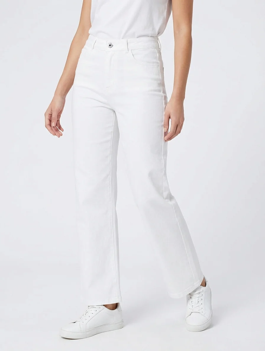 Jean stretch droit à taille haute - Blanc - Image 4