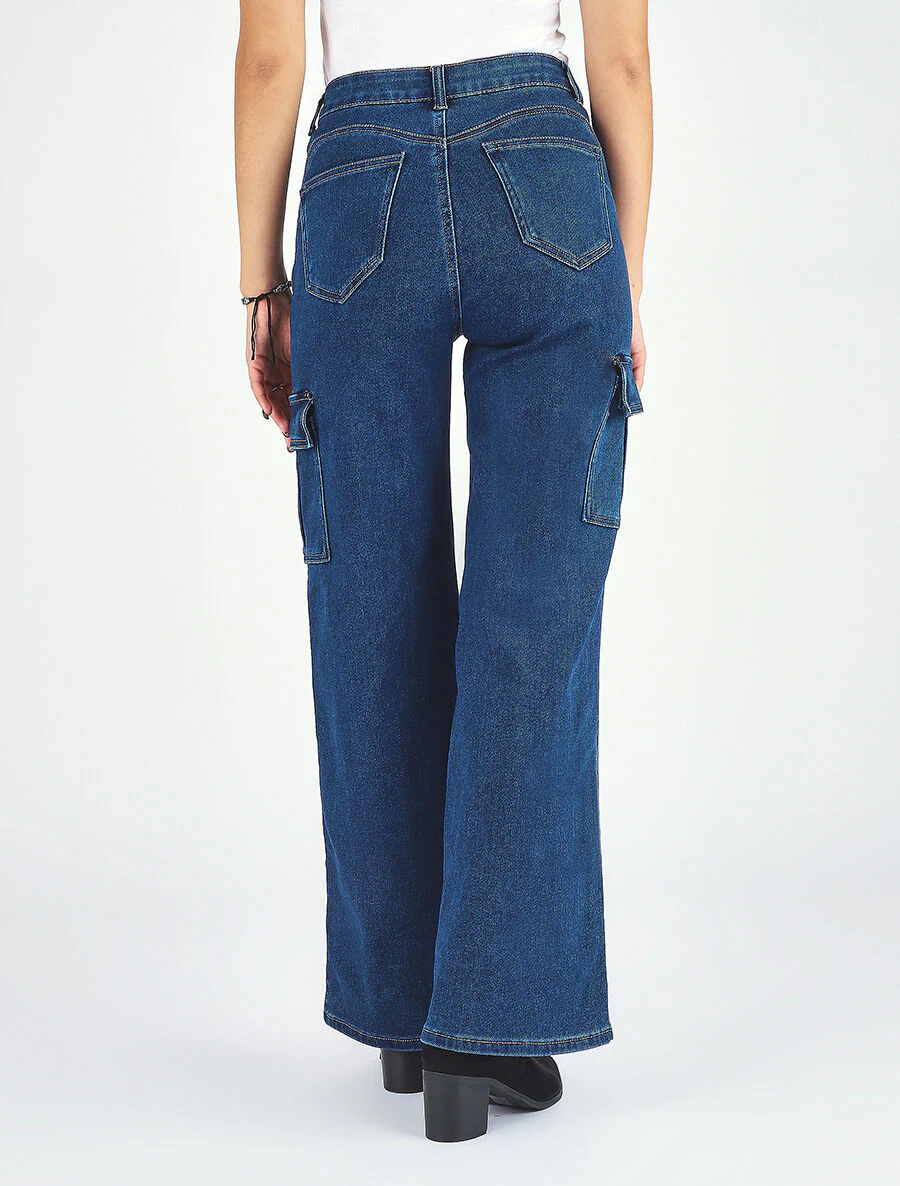 Jean style à taille haute coupe boyfriend - Bleu - Image 5