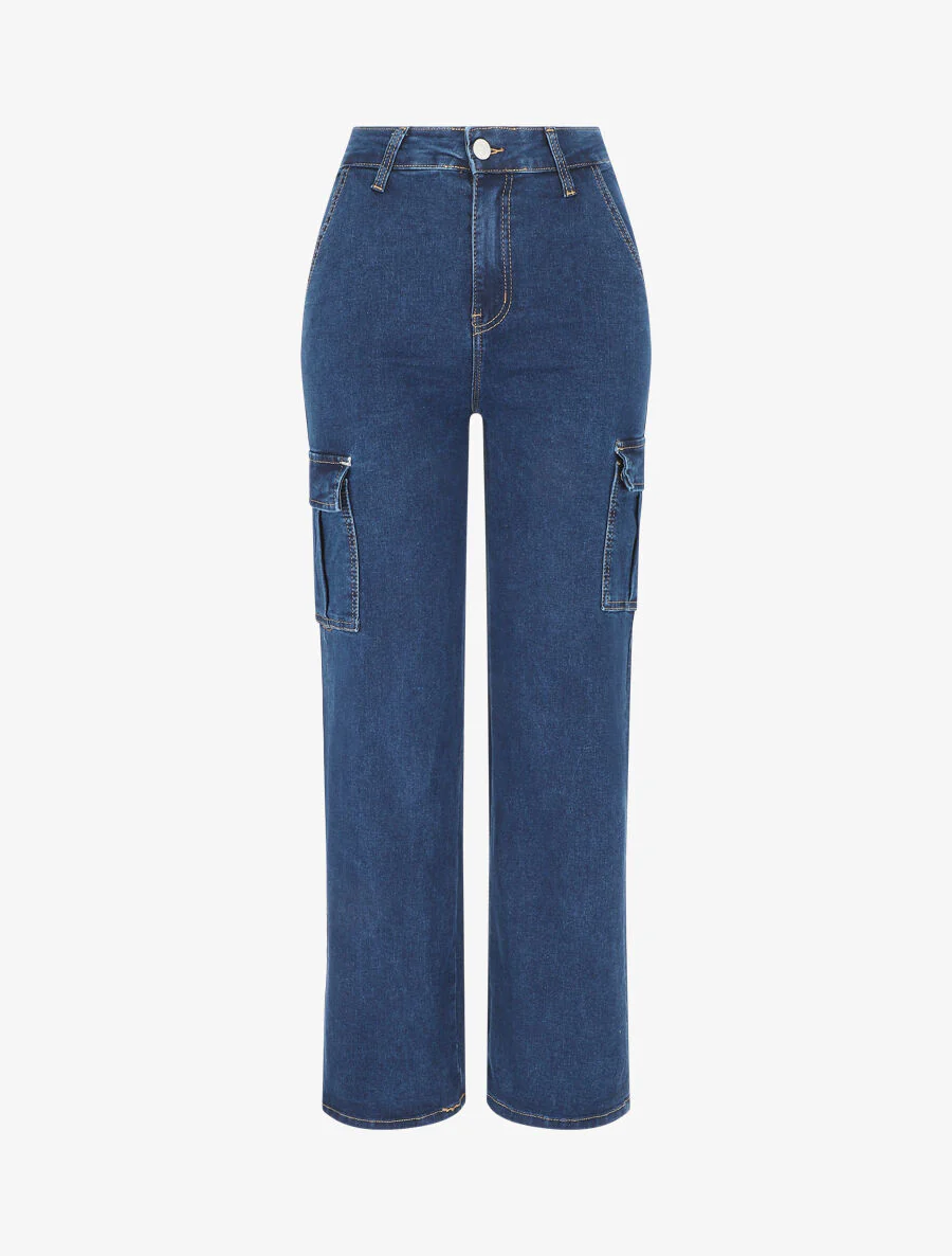 Jean style cargo coupe boyfriend - Bleu