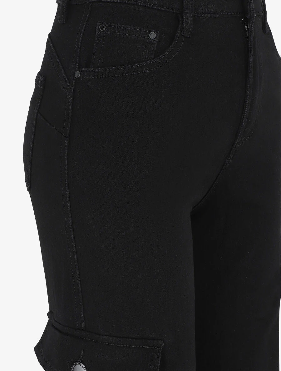 Jean style cargo coupe flare - Noir - Image 3
