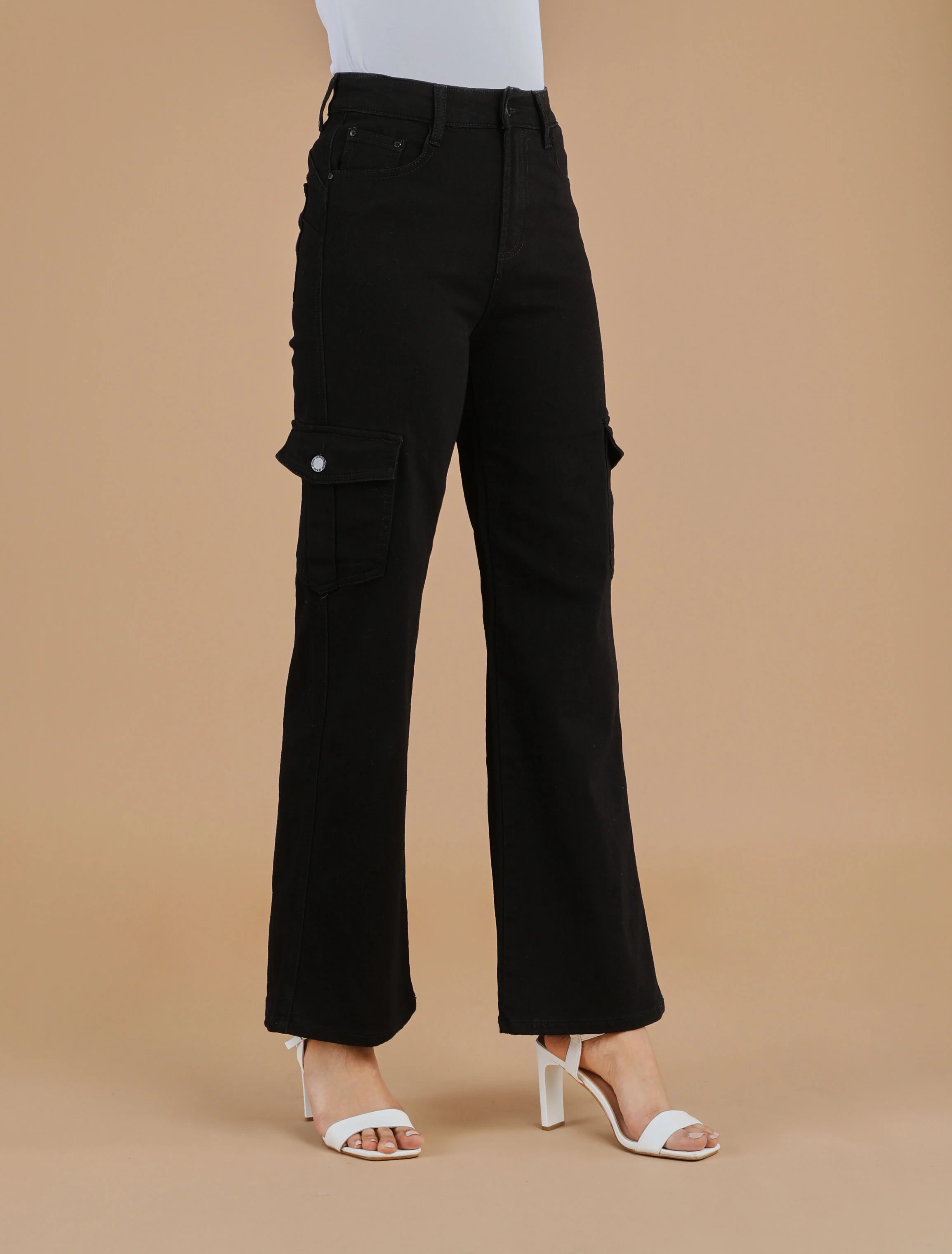 Jean style cargo coupe flare - Noir - Image 4