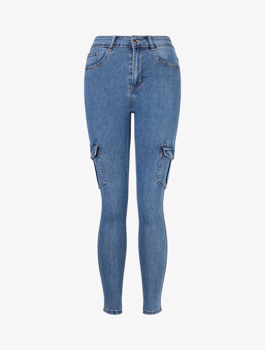 Jean style cargo coupe skinny - Bleu