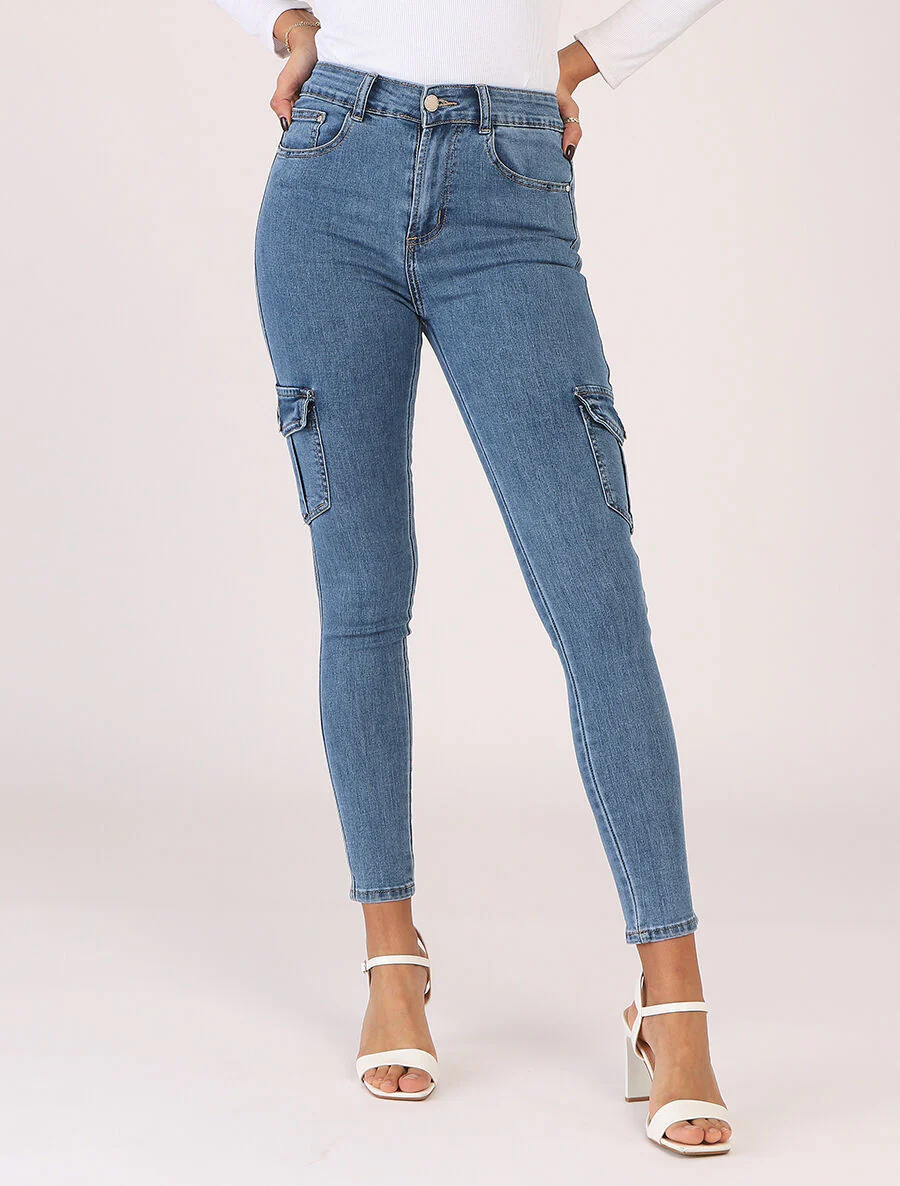 Jean style cargo coupe skinny - Bleu - Image 4