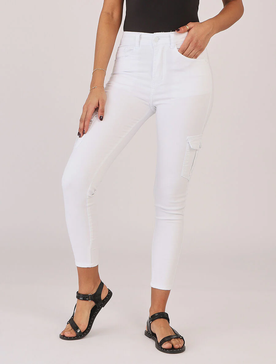 Jean style cargo coupe skinny - Blanc - Image 4