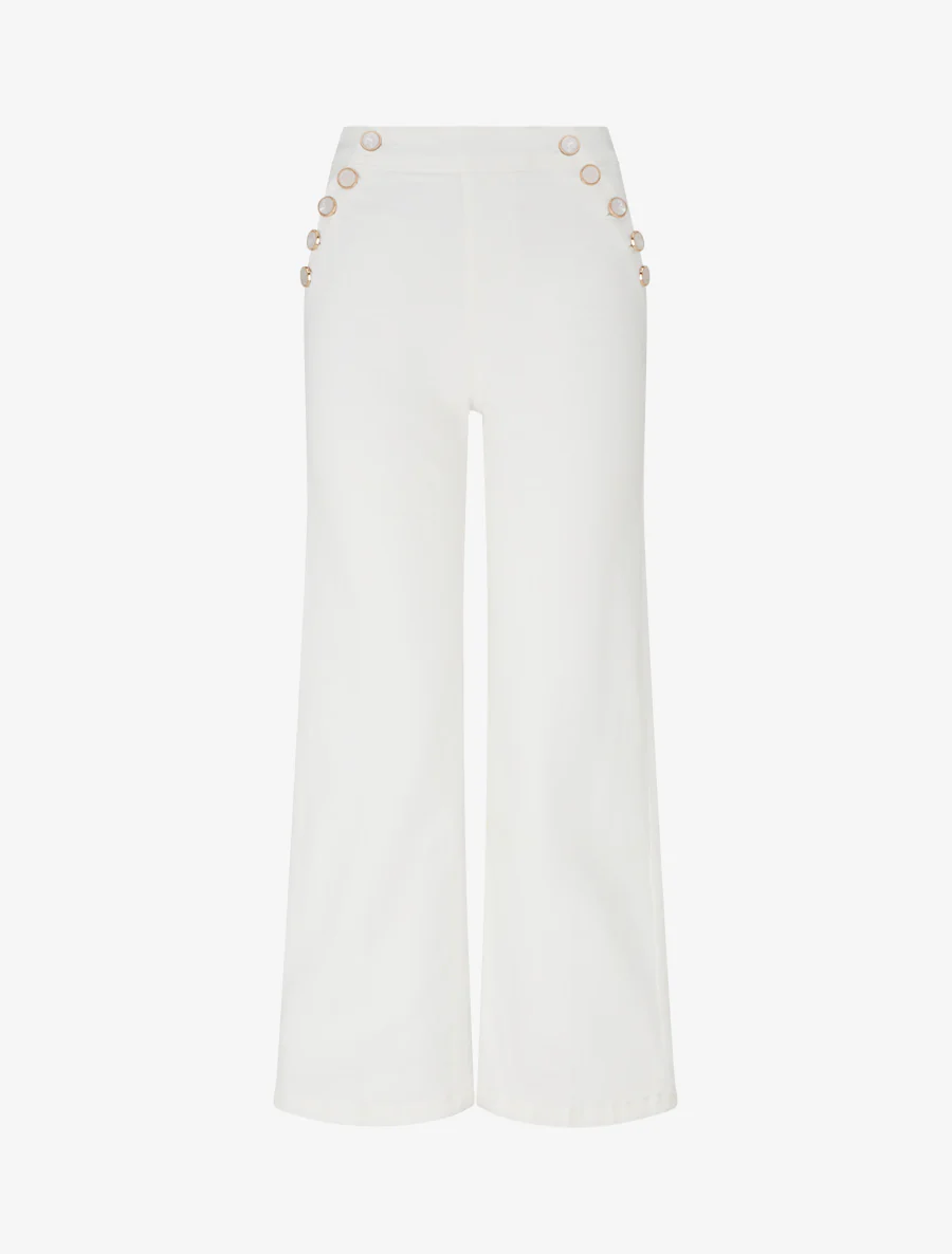 Jean style pantalon à pont à boutons nacrés - Écru