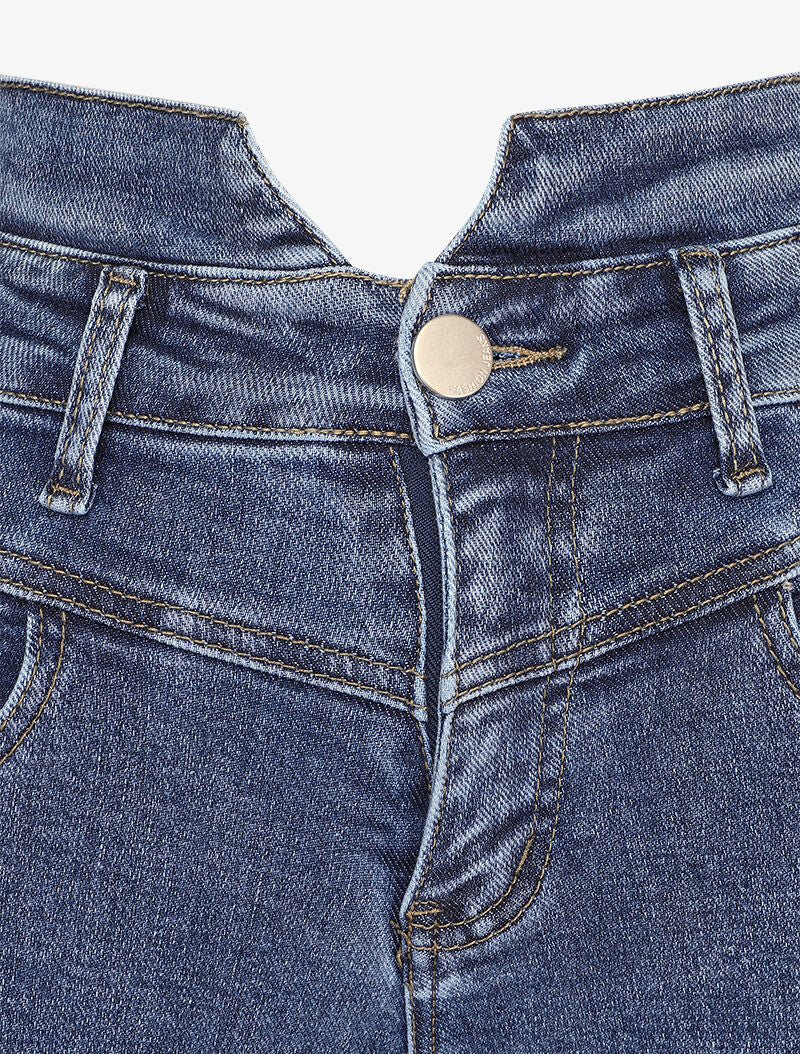 Jean taille empire fendue - Bleu - Image 3