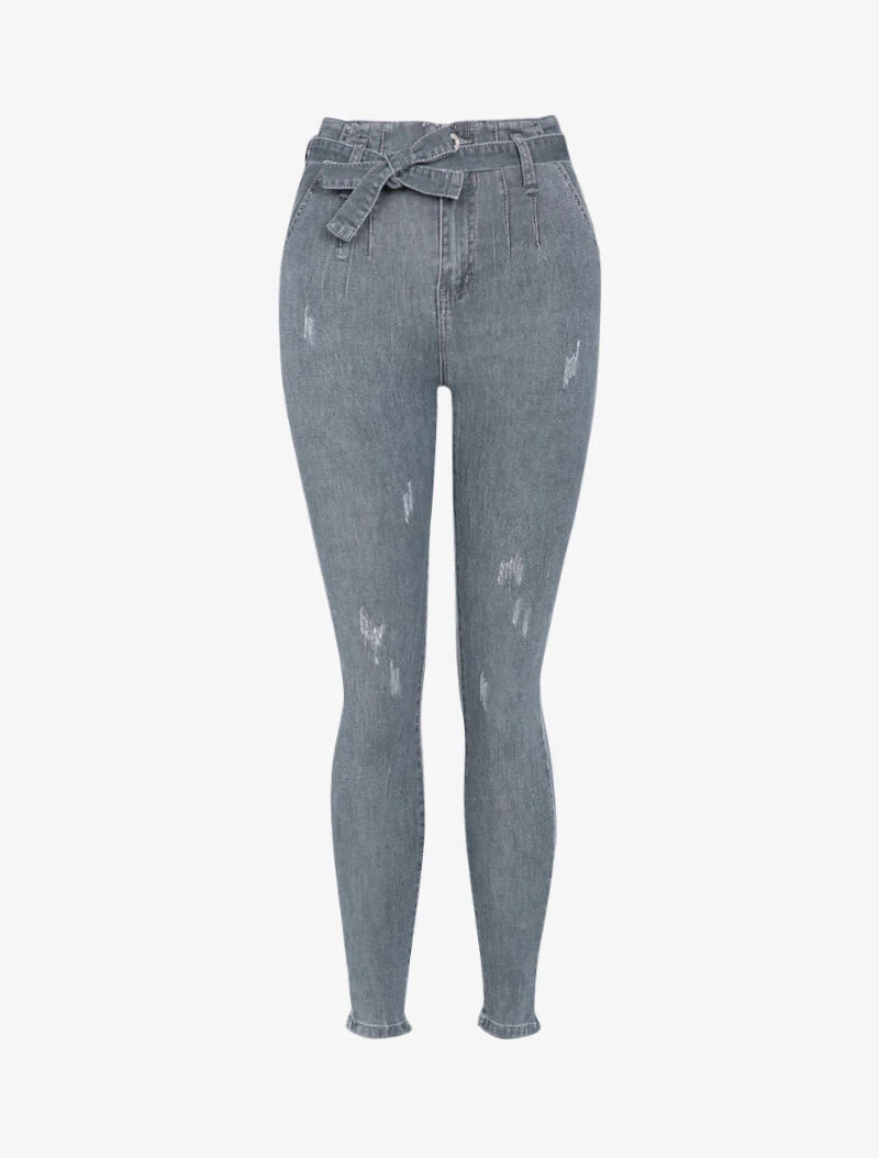 Jean taille haute à coutures contrastantes - Gris
