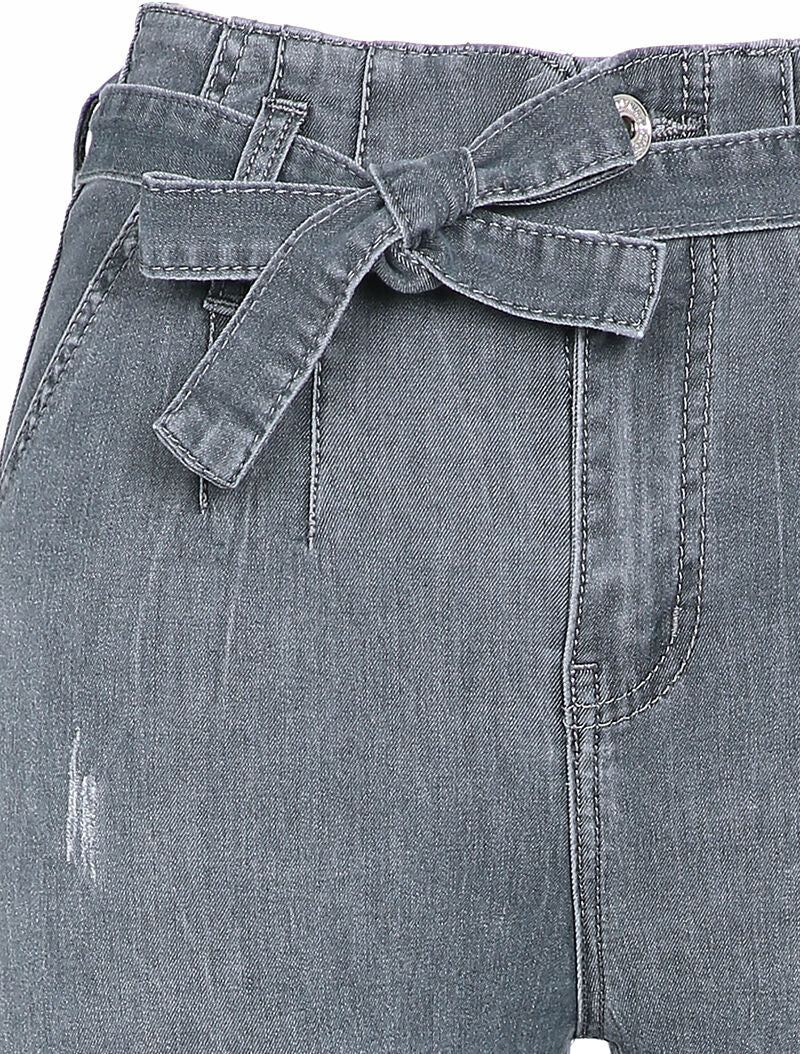 Jean taille haute à coutures contrastantes - Gris - Image 3