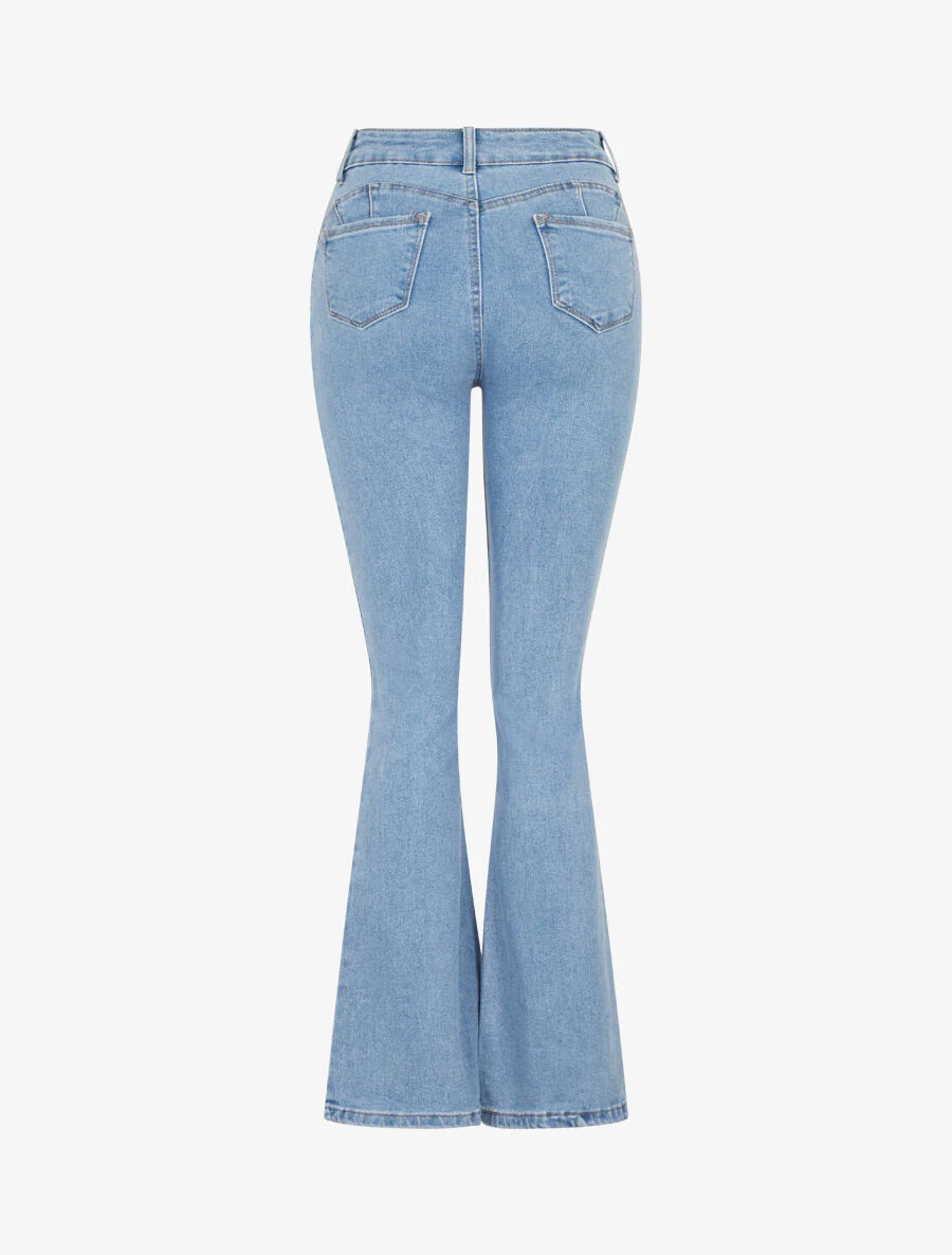 Jean taille haute coupe flare - Bleu clair - Image 2