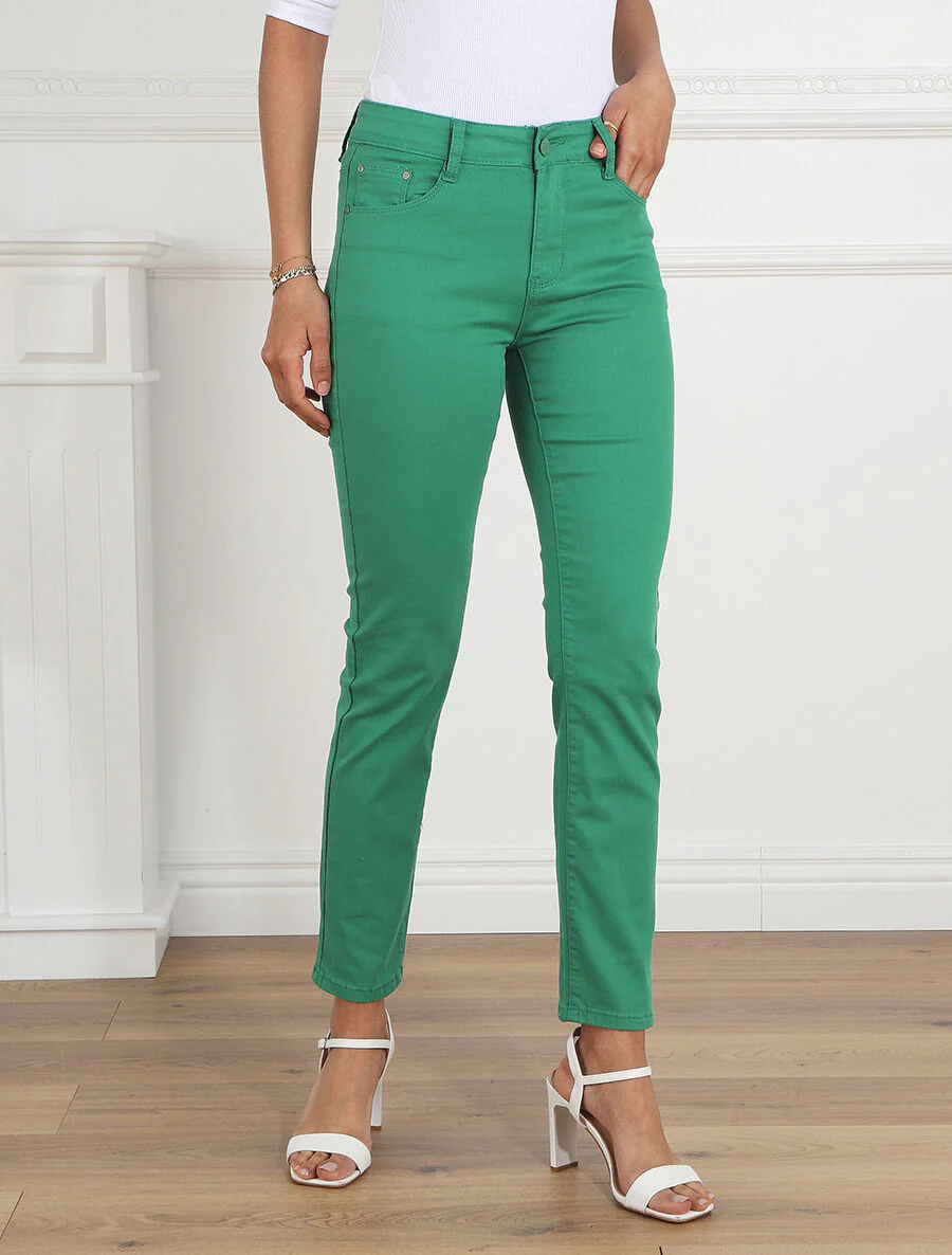 Jean taille haute coupe slim - Vert - Image 4
