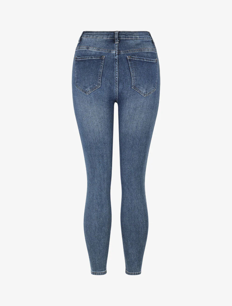 Jean taille haute délavé coupe skinny - Bleu - Image 2