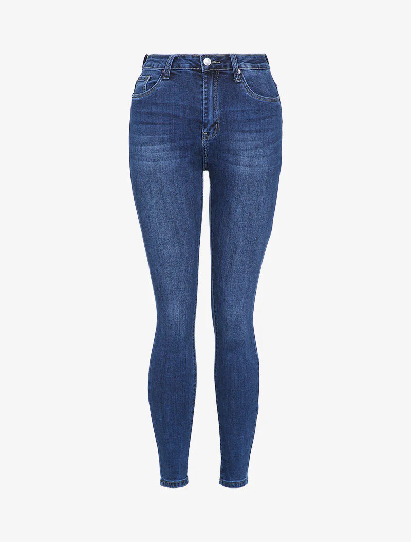 Jean taille haute délavé coupe skinny - Bleu denim