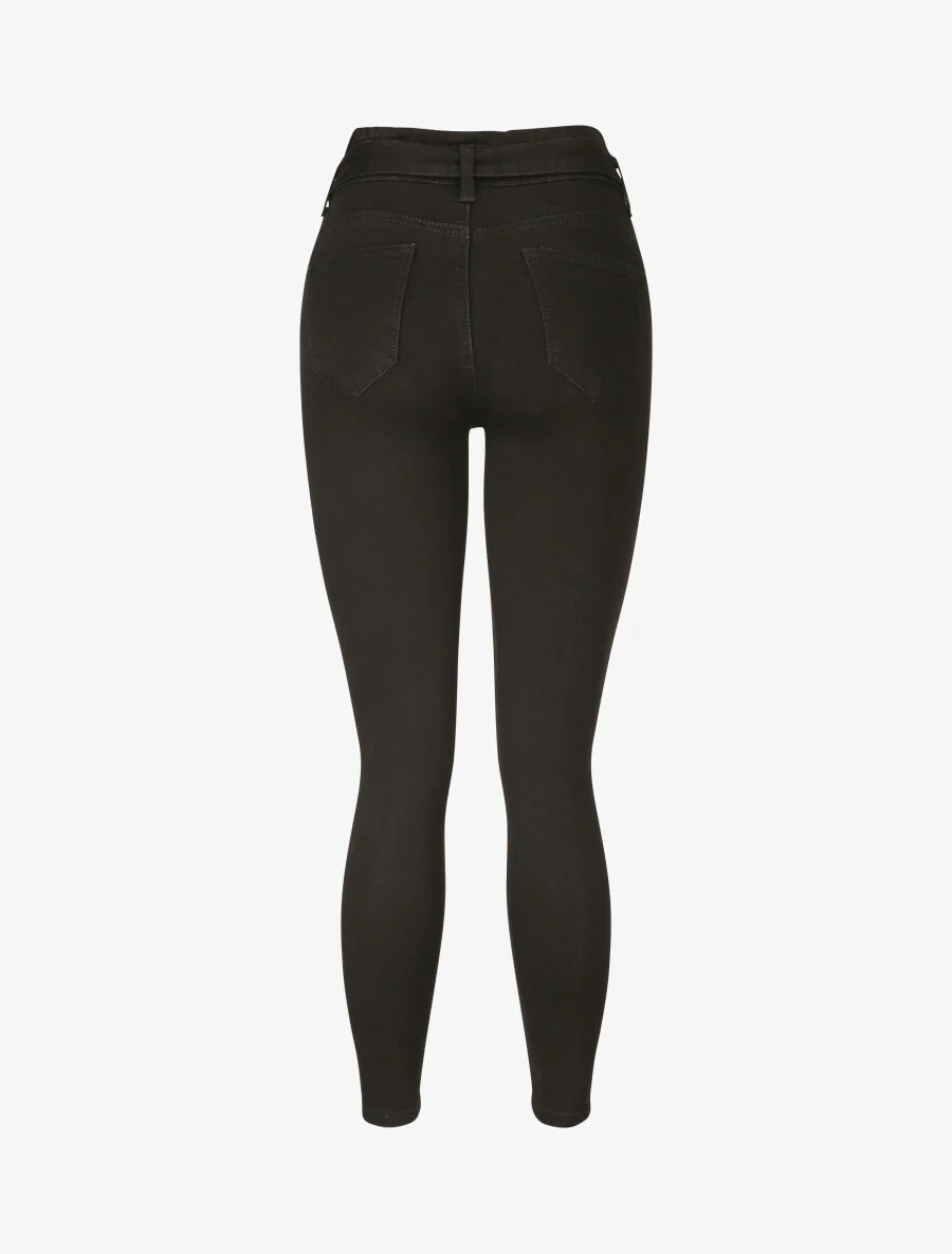 Jean ultra skinny à ceinture à nouer - Noir - Image 2