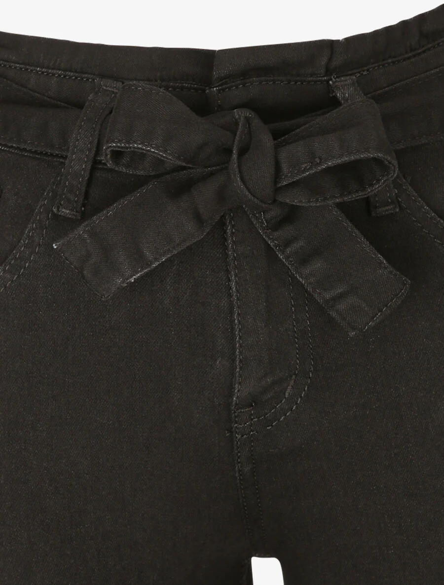 Jean ultra skinny à ceinture à nouer - Noir - Image 3