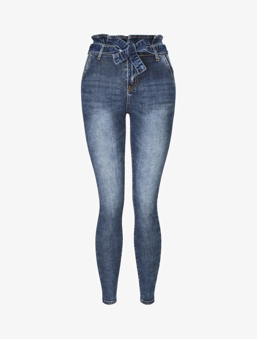 Jean ultra skinny à taille haute volantée - Bleu
