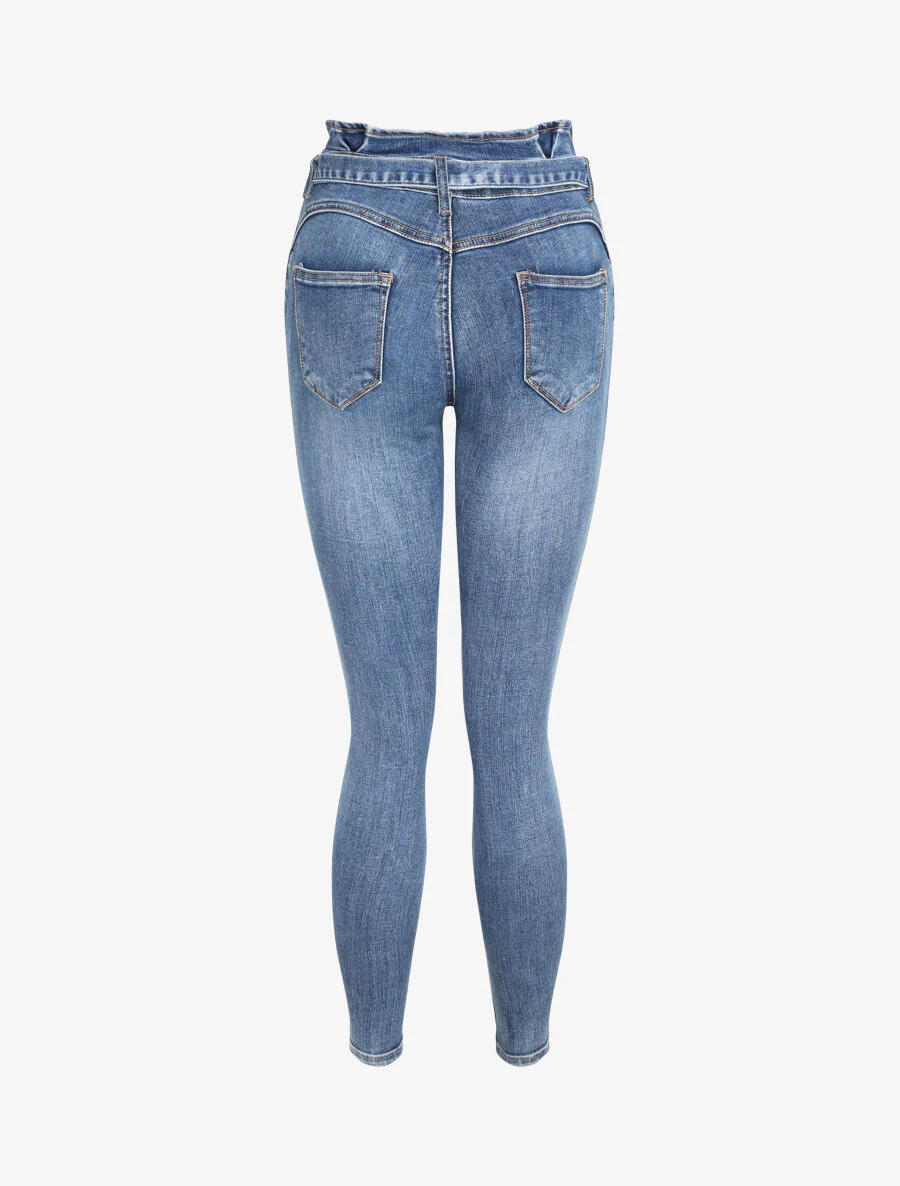 Jean ultra skinny à taille volantée - Bleu - Image 2