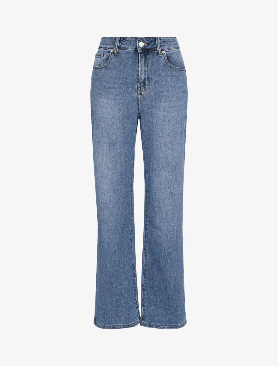 Jean uni coupe droite taille standard - Bleu denim