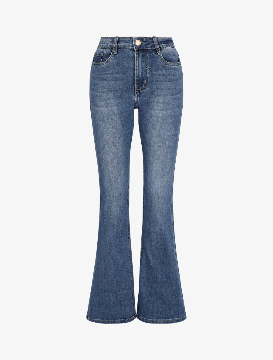 Jean uni coupe flare taille standard - Bleu denim