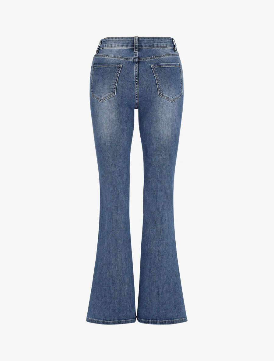 Jean uni coupe flare taille standard - Bleu denim - Image 2