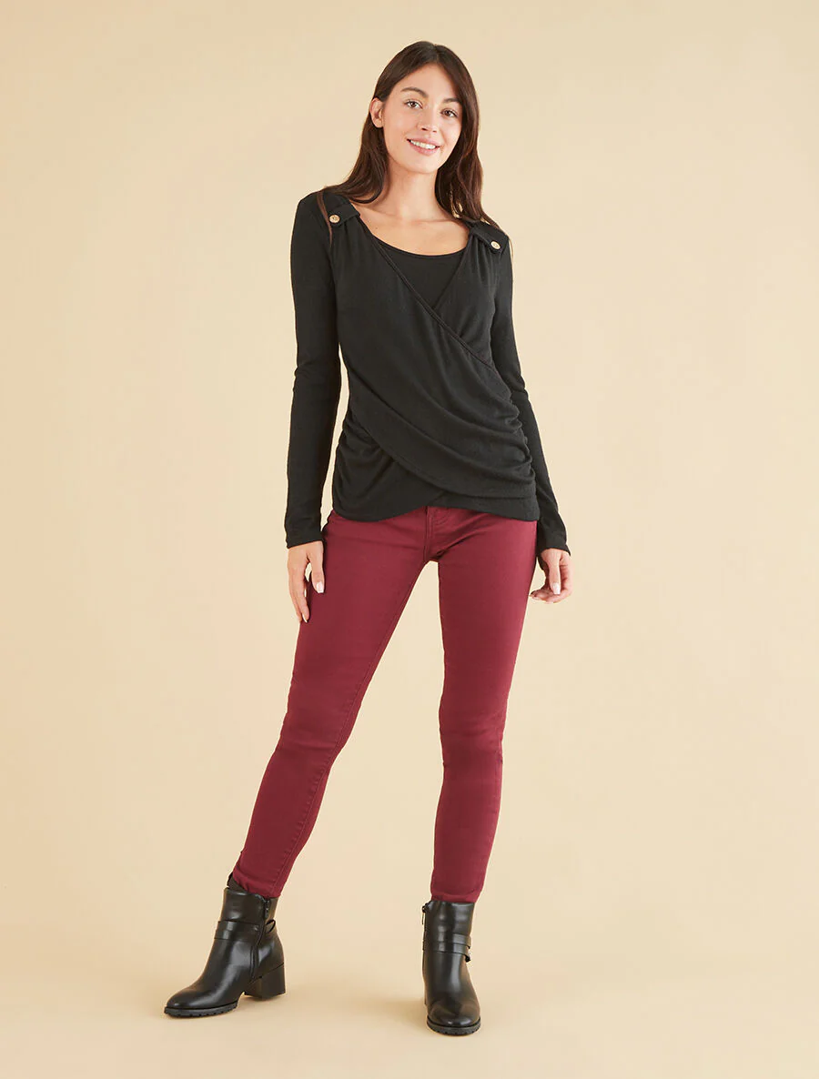 Jean uni coupe slim - Rouge grenat - Image 4