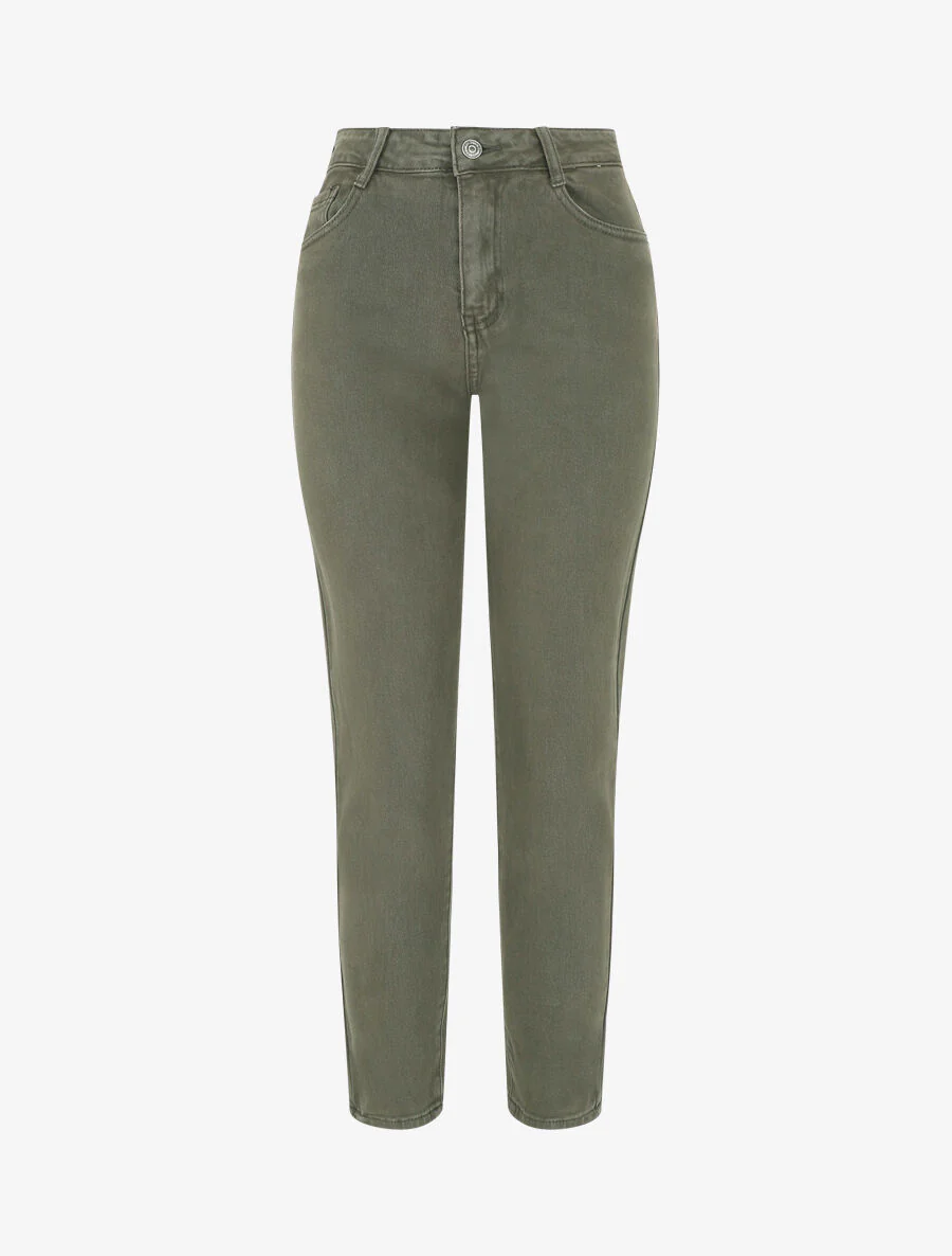 Jean uni taille haute - Kaki