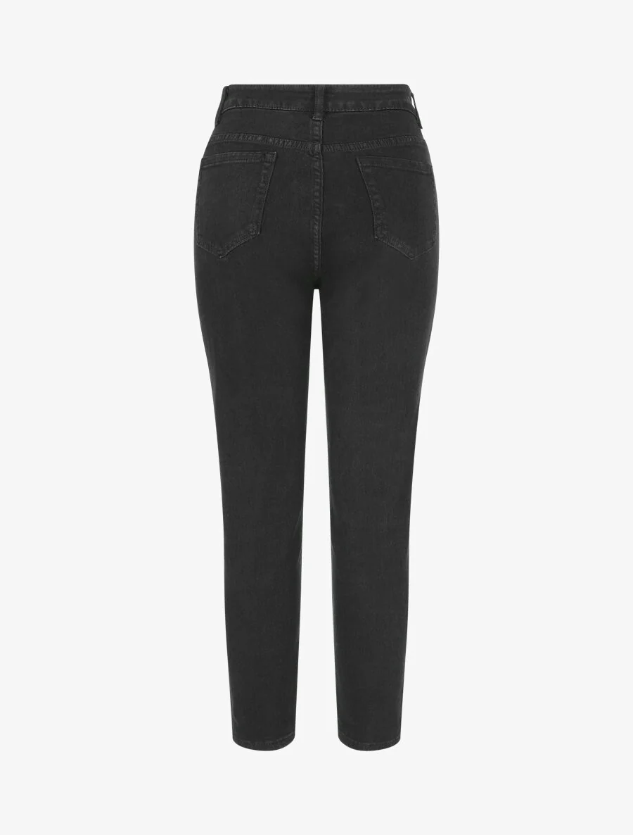 Jean uni taille haute - Noir - Image 2