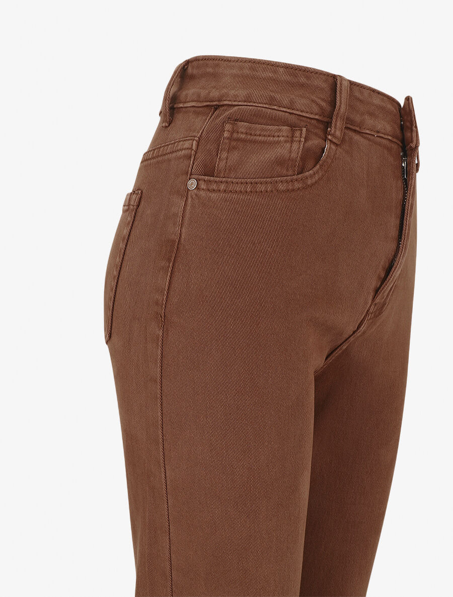 Jean uni taille haute - Marron - Image 3
