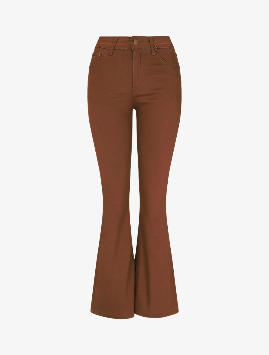 Jean uni taille standard coupe flare - Marron