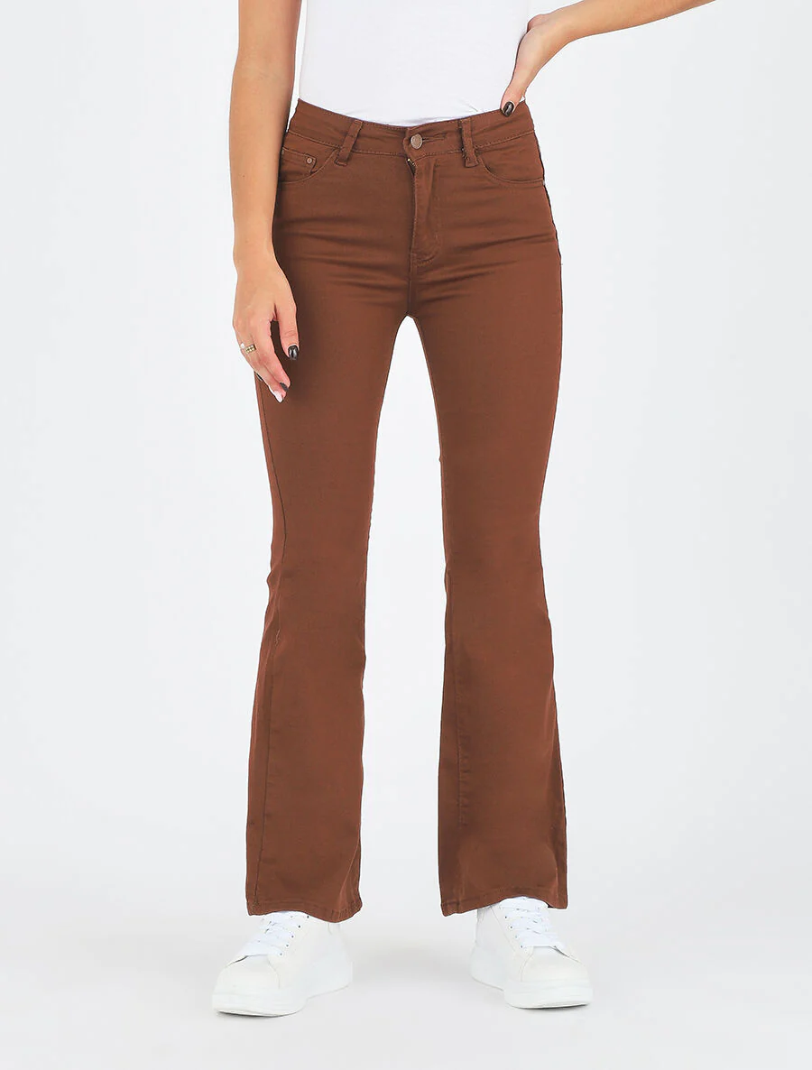 Jean uni taille standard coupe flare - Marron - Image 4