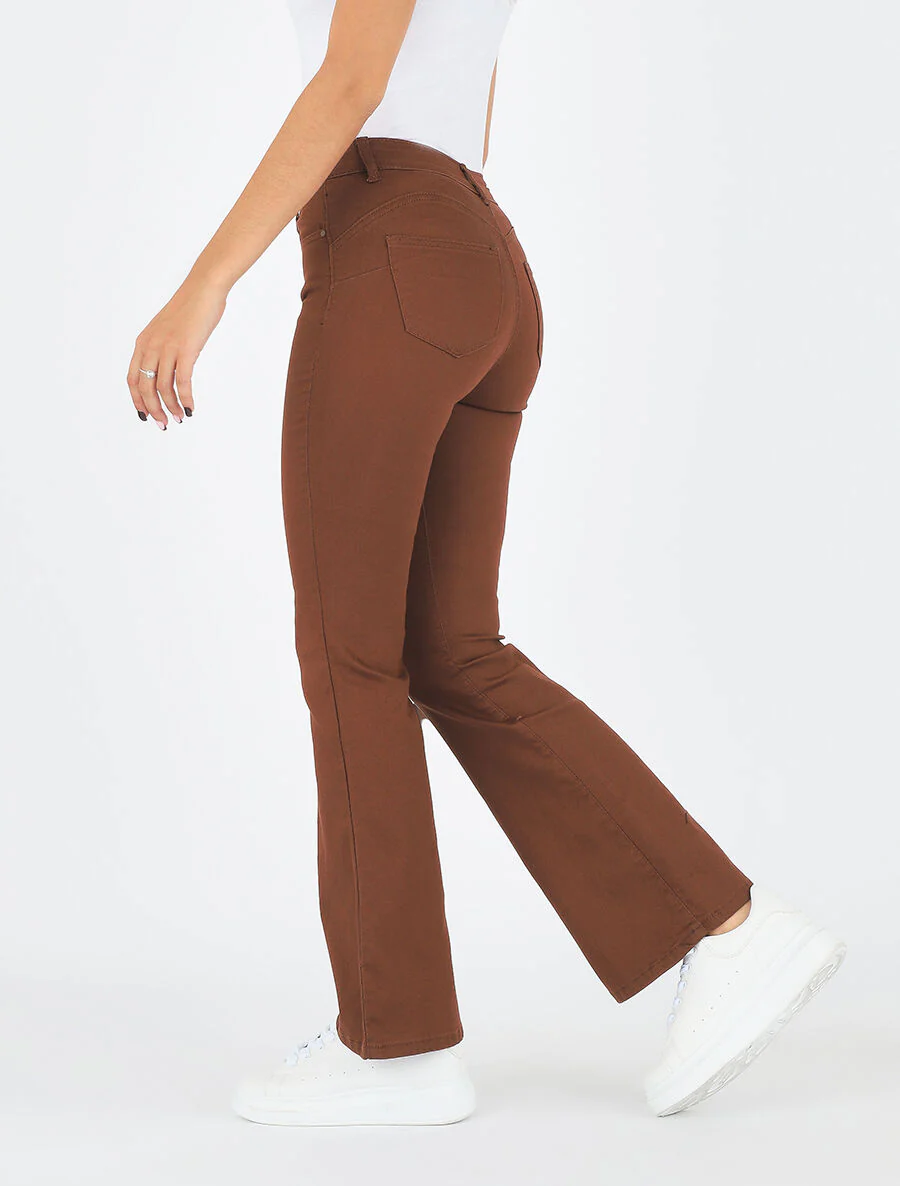 Jean uni taille standard coupe flare - Marron - Image 5