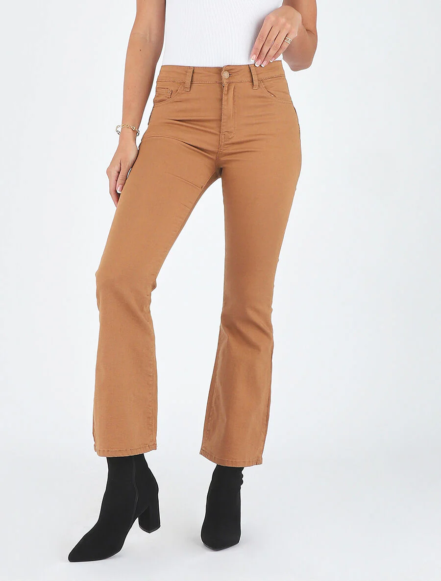Jean uni taille standard coupe flare - Camel - Image 4